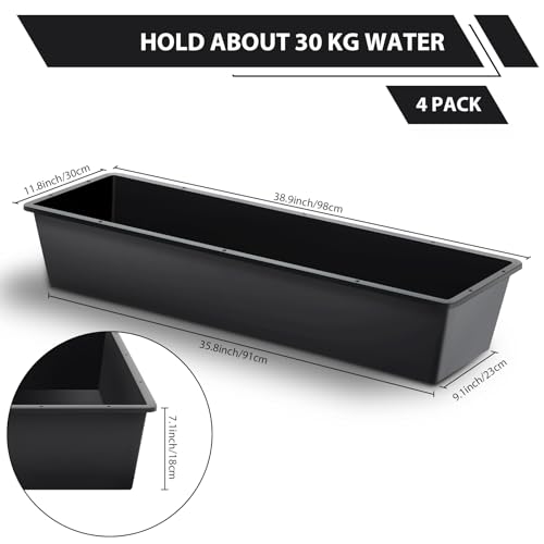 Geelin 4 Pcs 12 Gallon/48 Quart Livestock Water Trough Tempered Plastic | 39" Long Large Capacity Livestock Feeding Trough for Calves Pig Sheep Horses Alpacas and Goats Farm Animal Feeding - color: Black, size: 12 Gallon/48 Quart