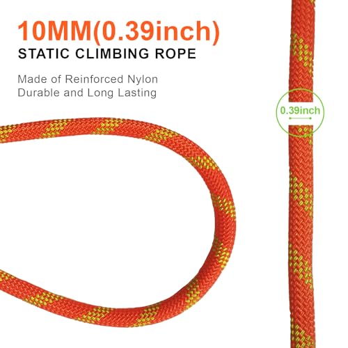 50m Climbing Rope 5/16" for Rescue & Mountaineering, UIAA | High-strength nylon, 8mm 164ft, orange, abrasion & UV resistant, ideal for trekking & outdoor work