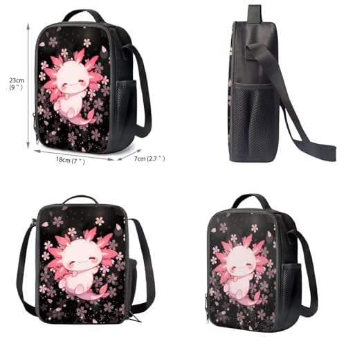 Upetstory Cherry Blossom School Bag Axolotl Backpack for Girls School Bag Set wth Lunch Box 6-8 8-10 10-12 Kids Pencilcase Water Bottle Sleeve Book Cover Elementary Kindergarten Preschool Bookbag - color: Cherry Blossom Axolotl