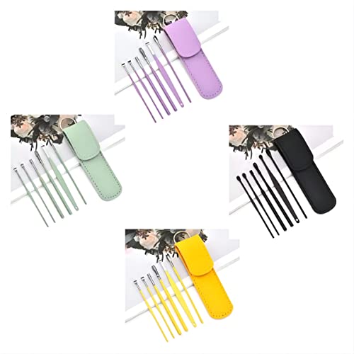 12 Pcs Ear Pick Earwax Removal Kit, Ear Cleaning Tool, Stainless Steel Earwax Removal Tool with Leather Storage Box (Yellow&Purple) - color: Purple and Yellow