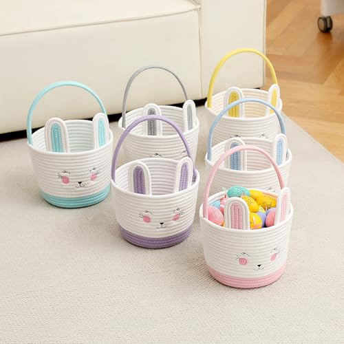 Easter Baskets for Easter Egg with Handle Woven Empty Hunt Boys' Lovely Bunny Rabbit Colorful Woven Basket First Easter Gifts for Boys, Babies, Kids, and Children (Purple) - color: Purple