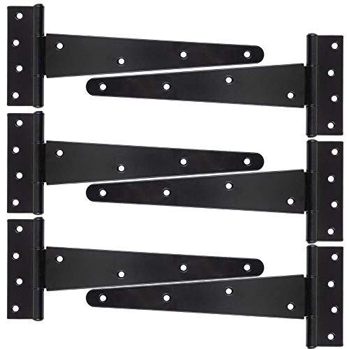 HLMOptimo Heavy Duty T Hinge Tee Hinge T Strap Hinge Shed Hinge Gate Hinge Barn Hinge Fence Hinge Door Hinge Wrought Rustproof All Size Black (6 pcs, 10 inch - size: 10 Inch, style: 6 pcs