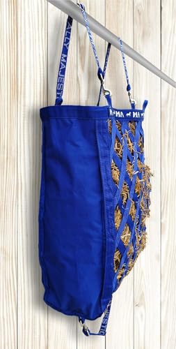 Majestic Ally Double Side Open Slow Feeder Hay Bag - Diamond Shaped Obliquely Placed Webbing (Royal Blue) - color: Royal Blue