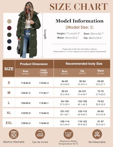 Women Long Puffer Coat Winter Warm Hooded Jacket Long Sleeve Parka Full Length Down Coats With Zip - color: Army Green, size: Medium
