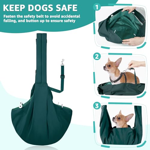 SlowTon Dog Carrier Sling - Thick Padded Shoulder Strap Adjustable, Green S | Dog Carriers for Small Dogs, Puppy Carrier Purse for Pet Cat with Front Zipper Pocket Safety Belt Machine Washable - color: J-Green Cotton Fabric