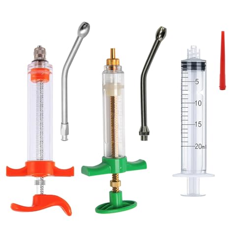 3 Sets Livestock Drench Syringe Gun with 3 Drench Nozzle, Adjustable Dosage Reusable Drench Gun Syringe for Cattle Cow Goat Sheep Pig Chickens Ducks Goose Poultry (20ML) - size: 20ML
