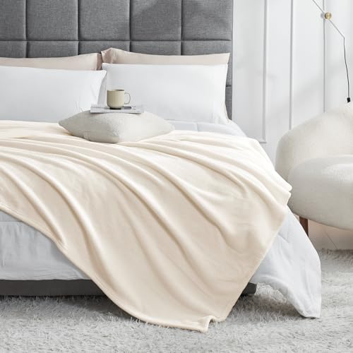 Hansleep Twin Beige Fleece Blanket, Soft Flannel Bed Blanket | Fuzzy Cozy Blanket 60x80 Inches, Multi-use for Bed, Sofa, Couch, Travel, Camping, All Season Warm Lightweight Cover - color: Beige, size: Twin (60x80 Inches)
