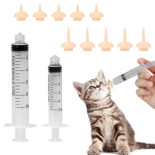 Pet Feeding Syringe with Nipple, Silicone Feeding Tools for Kitten Puppy Feeding Syringe for Newborn Cat Dog Small Animals Rabbits (5ml+10ml +10 nipples) - color: 5ml+10ml +10 nipples