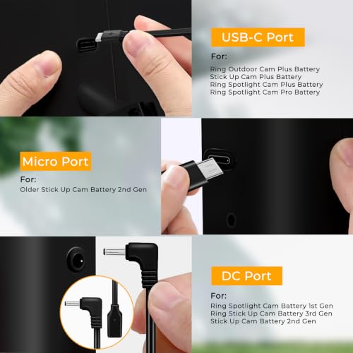 3-Pack 8W Solar Panel Chargers for Ring Cameras with 10FT Cables | Compatible with Stick Up Cam/Plus Battery, Spotlight Cam Plus/Pro Battery, Includes USB-C/DC/Micro Adapters, Stays Powered - color: Black
