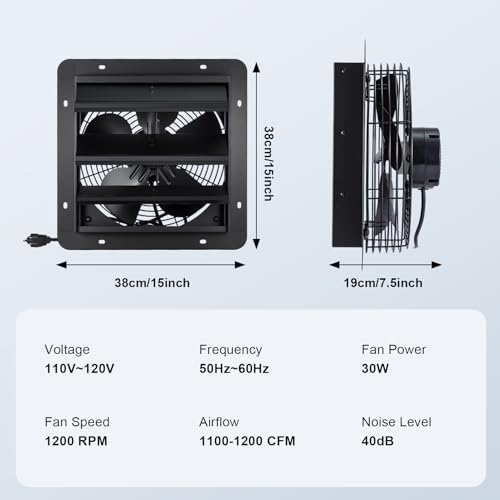 GROWNEER 12 Inch Shutter Exhaust Fan with Temperature Humidity Controller, 1200 CFM Remote Control Vent Fan, 10-Speed Adjustable Wall Mount Attic Fan for Greenhouses Garages Sheds - style: 12 Inch with Temperature Humidity Controller