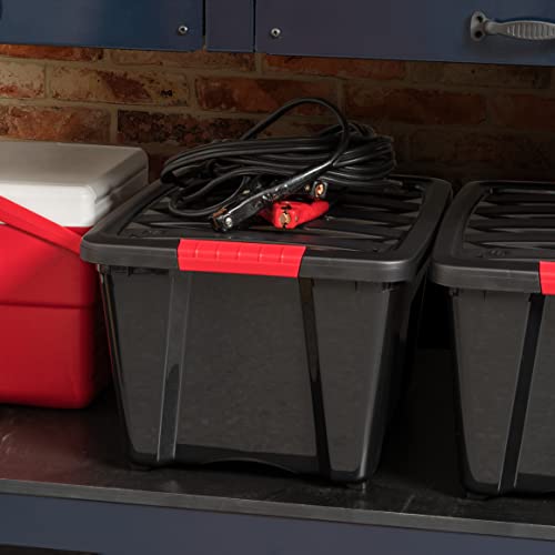 IRIS USA 6-Pack 32 Quart Storage Bins with Lids, Black | Black finish conceals stored items. Great for linens, décor, closet storage, and supplies. Nestable design saves space - size: 32 Qt, style: 6 Pack