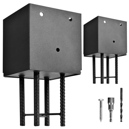 2 Pack 6x6 Metal Post Base Holder Bracket for Concrete Deck (Black) | Internal 5.5"x5.5", Post Anchor Brackets Ground Spike, For Concrete Deck, For Wood Fence, Railing, Pergola, Porch - size: 6IN, style: 2Pcs