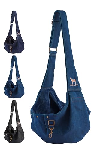 Noah & Paw Dog Sling Carrier for Small Dogs 3-10lb, Dog Sling for Small Dogs and Cats, Dog Carrier with Adjustable Padded Strap, Premium Denim, Lined with Fur, Double Safety Feature, Machine Washable - color: Light Blue, size: 15.0"L x 6.0"W x 5.5"H