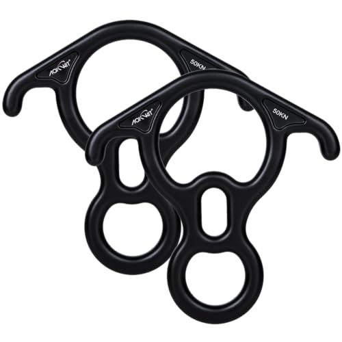 50KN Rescue Figure, 8 Descender Large Bent-Ear Belaying and Rappelling Gear Belay Device Climbing for Rock Climbing Peak Rescue 7075 Aluminum Alloy - color: Black - 2 Pcs