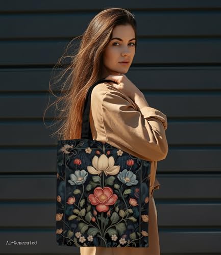 Aesthetic Floral Canvas Tote Bag - Reusable Shoulder Tote Bag for Women Lady Casual Vacation, Shopping, Work, Gym - color: Flower05