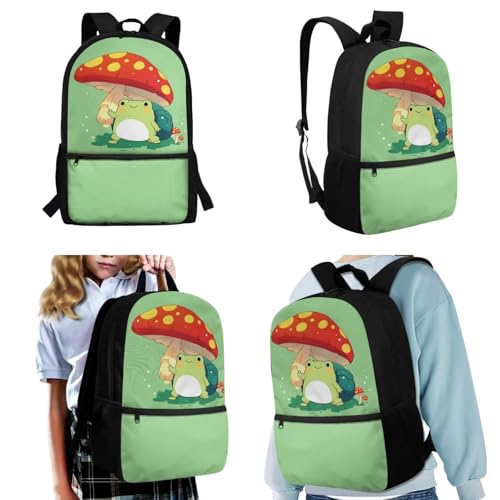 Upetstory Mushroom Frog Backpack for Girls Kids Schoolbag Set with Lunch Box Pencil Purse 5 in 1 School Bag Set Water Bottle Sleeve Middle Elementary Preschool Kindergarten Bookbag Book Cover - color: Mushroom Frog