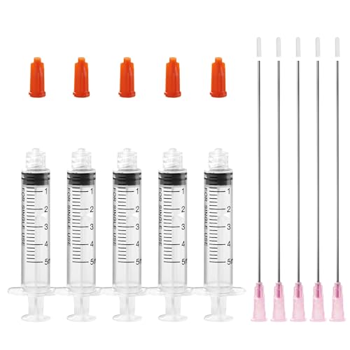 5ml Glue Applicator Syringes with 18G 4 Inch Blunt Tip Long Needles and Cap | 5ml Syringe with 18 Gauge 4" Blunt Needle and Storage Caps for Ink, Craft, Oil, Epoxy, Glue, Liquid Dispensing, Woodworking - size: 5ml