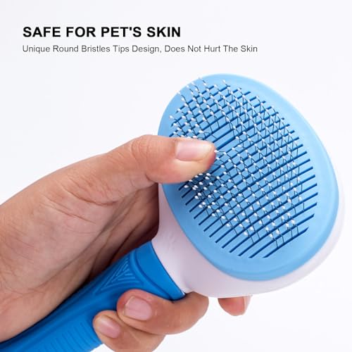 Aogeili Self-Clean Slicker Brush, Deshedding Comb for Dogs Cats Rabbits | One-Click Release Removes Loose Undercoat, Mats & Tangles, for Long & Short Hair Shedding Pets - color: Blue