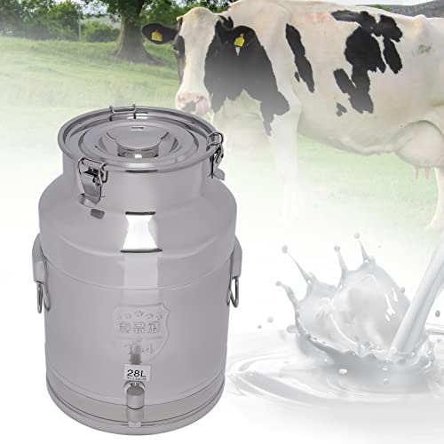 Stainless Steel Milk Can, 28 Liter Seamless Milk Jug Wine Pail Bucket with Spigot 7.4 Gallon Anti-Leak Liquid Storage Container Milk Pail with Sealed Lid Heavy Duty for Milk and Wine (28L with Spigot) - size: 28L with Spigot