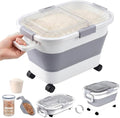 30 Lbs Rice Container, Collapsible Dog Food Storage Container | Airtight Cat Food Container with Wheels, Transparent Lid, Measuring Cup, Scoop and Handle, BPA Free for Pet Food, Bird Seed - size: 30lbs