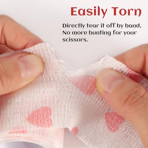 24 Rolls Elastic Self Adhesive Bandage Wrap 2 inch, Breathable Non Woven Cohesive Bandage, Vet Wrap for Dogs, Ankle Sprains Swelling Tape, Sports Athletic Tape (White Heart) - color: 2 Inch-24 Count White Heart