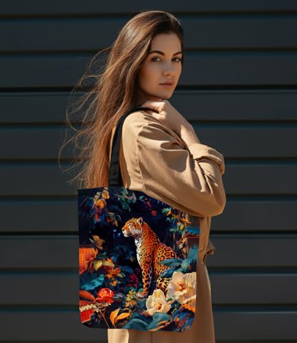Vintage Botanical Animal Canvas Tote Bag for Women, Aesthetic Floral Animal Reusable Shoulder Bag for Shopping - color: 1