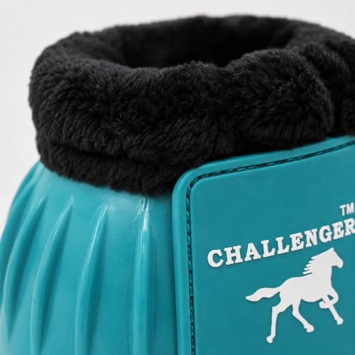 CHALLENGER Horse Training Ribbed Rubber Hoof Impact Overreach Protection Fleece Lined Bell Boots 41HI01 - color: Turquoise, size: Large