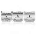 7+5+4 Skip tooth Detachable Pet Dog Grooming Steel Blades Set,Compatible with Andis,Oster A5,Wahl KM10 Series Clippers,Cut Length 1/8"(3.2mm) to 3/8”(9.5mm),3 Pack - size: 7+5+4 Skip tooth Blade