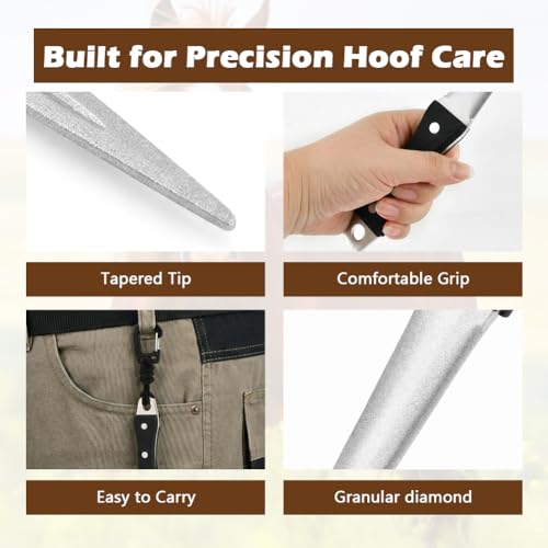 Hoof Knife Sharpener, Farrier Tool, Honing Rod with Solid Wood Handle, Portable Knife & Tool Sharpener with Lanyard for Hoof Care(Size:2 Pcs)