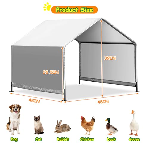 4'x 4'x 3.3' Dog Shade Shelter, Outdoor Dog Tent Dog House Canopy Waterproof, Sun Protection with Ground Stakes for Pet Medium Large Dogs, Cats, Pigs, Chicken, Goose (4‘’) | 4'X4'X3.3' Dog Tent, Windproof & Waterproof, Easy To Clean, Spacious Rest Space S
