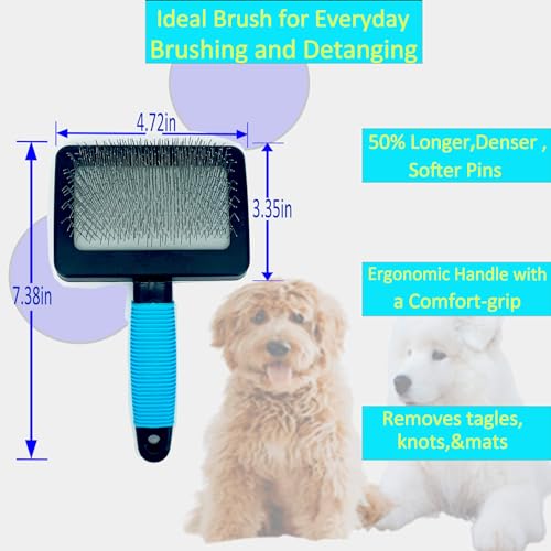 Dog Brush For Long Haired Dogs Poodles-Dog brushes for grooming&shedding-Large Firm Slicker Brush for Goldendoodles-With Soft Massage Grooming Stainless Steel Pins, Pet Grooming Wire Brush-25mm(1") - size: Bule