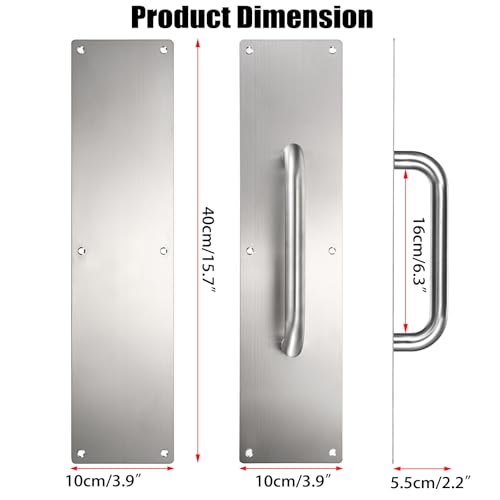 Sumnacon 1 Set 16" Stainess Steel Door Handle Pull Push, Silver | Heavy Duty Gate Handle Bar for Home/Office/Warehouse/Public,Suitable of Wooden/Composite Door with Screws,Brushed - color: Silver