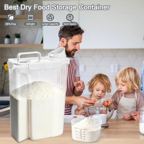 Komzon Rice Storage Containers, Airtight Cereal Containers Storage, with Pouring Spout Portable Handle for Flour, Pasta, Grain and Baking, Pet Dog Cat Bird Food Container 20lb White - color: 20lb White