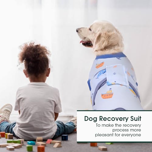 Kuoser Recovery Suit for Dogs Cats, Soft Dog Surgery Suit Female Male Spay | Professional Dog Onesie for Surgery, Substitute E-Collar & Cone, Prevent Licking Dog surgical suit Pet Neuter Suit - color: Boat, size: X-small (Back:8.3-11.4'', Weight:4-7 Lb)