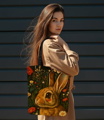 Vintage Botanical Animal Canvas Tote Bag for Women, Aesthetic Floral Animal Reusable Shoulder Bag for Shopping - color: 8