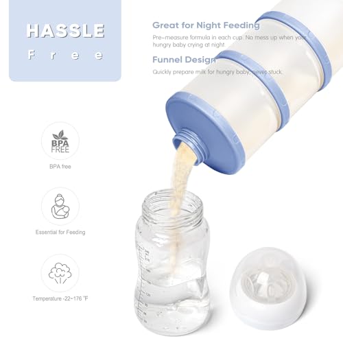 Termichy Stackable Formula Dispenser Portable: Milk Powder Container to go | Separated Compartments Premeasure Storage - Mess-Free Funnel Spout for No-Spill Pouring - for Home or Travel Use - color: Blue