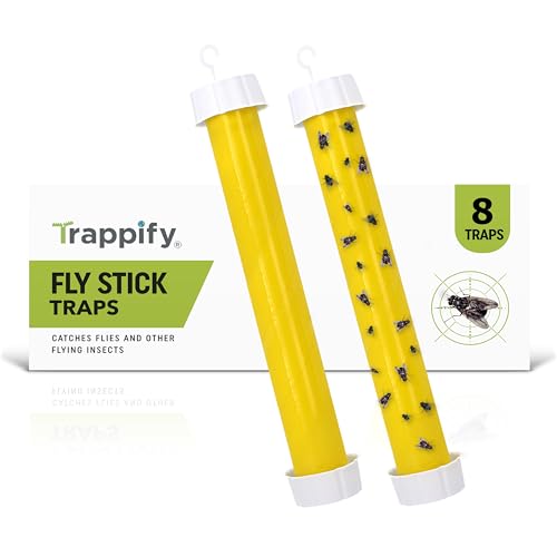 Trappify Hanging Fly Trap & Fruit Fly Traps for Indoors, Yellow, 8 Pack | Recycled Paper Stick with Ultra-Tacky Adhesive and Bait Cup, Hangs in Kitchens, Patios, Barns, Catches Flies and Gnats - size: Pack 8