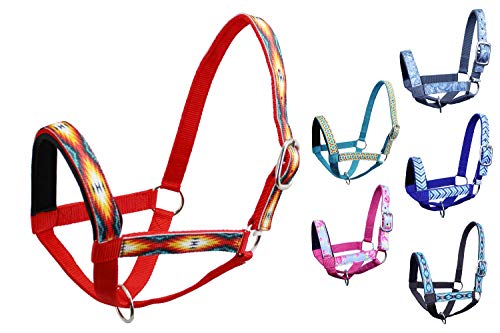 Double Layer Heavy Duty Padded Overlay Printed Nylon Cow Halter - 6 Month Warranty - color: Red Aztec and Red, size: Large (Cow)