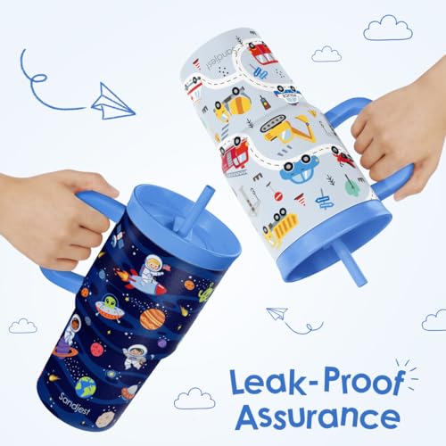 SANDJEST Outer Space Stainless Steel Tumbler 20oz with Handle and Silicone Straw Locking Lid for Kids Boys Girls, Birthday Christmas Back to School - color: Outer Space