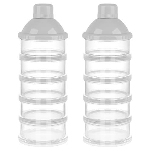 Accmor Formula Dispenser On The Go, 5 Compartments Stackable Formula Container for Travel, Baby Milk Powder Kids Snack Container, BPA Free - color: Grey-2pc
