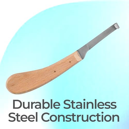 Hoof Knife Single Sided Edge Narrow Blade – Stainless Steel Curved Blade Farrier Tool with Fine Wooden Grip, Multipurpose Hoof Trimming Knife for Livestock, 3-Inch Blade, 8.5-Inch Overall - style: Wide-Blade - RH