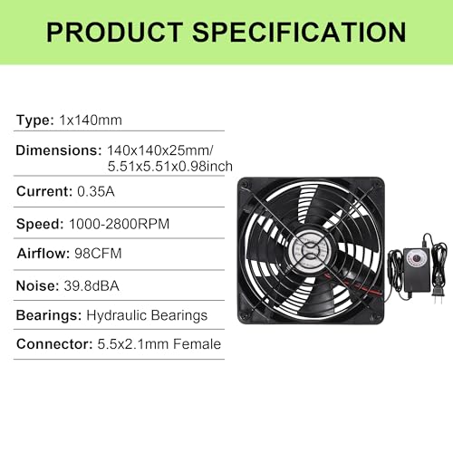 140mmx25mm Magnetic Kits Computer PC Vent Cooling Fan with Speed Controller | Premium 5.51inch Multi-Fan Cooling Fan Set with Magnetic Screws Kits for PC Computer Server Mining Rig Cabinet Chicken Coop