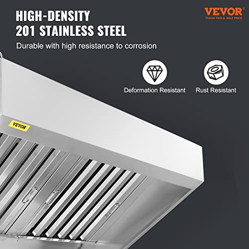 VEVOR Commercial Exhaust Hood, 6FT Food Truck Hood Exhaust, 201 Stainless Steel Concession Trailer Hood with 3 Detachable U-shaped Grid Oil Filter Mesh, Rust Resistant Vent Hood for Kitchen Restaurant | Concession Trailer Hood with 3 Detachable U-Shaped G