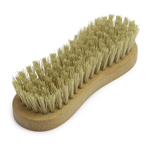 KONEX Nylon Fiber Economy Utility Cleaning Hand Brush | Heavy Duty Hand-Held Scrub Brush Stiff Bristles | Wooden Body, Ideal Scrub Brushes for Cleaning (Peanut Shaped) (Pack of 2) - size: 1 Count (Pack of 2)