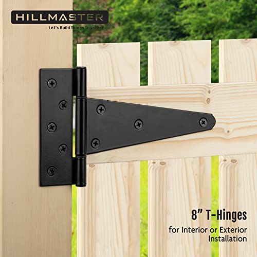 HILLMASTER 8 Inch T-Strap Heavy Duty Shed Door Hinges Gate Strap Hinges Black Tee Hinge Wrought Hardware for Wooden Fences,Yard,Barn Door,Rustproof (4 Pack) - size: 8in 4Pack