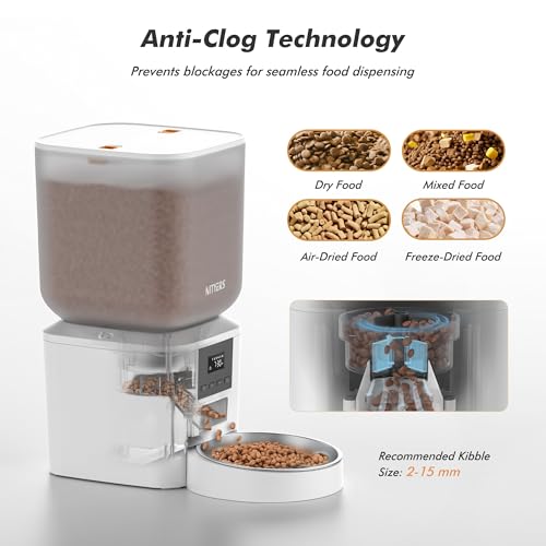Automatic Dog Feeder - 8L/34 Cups Large Capacity Automatic Cat Food Dispenser with LCD Screen, Large Food Tray, Battery Operated, Timed Cat Feeder, Up to 50 Portions 6 Meals Per Day, Keeps Fresh - color: White