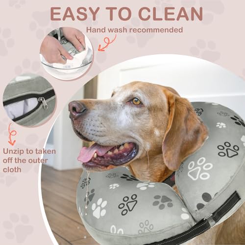 SCENEREAL Dog Cone Alternative After Surgery Donut Collar Soft | Pet Recovery Pillow Collar for Medium Large Dogs, Inflatable Adjustable Neck Collars to Prevent Licking, Grey Footprints M - color: Grey Footprints, size: M(Neck 13"-16")