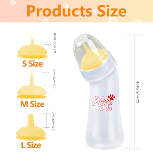Pet Feeding Bottle,3 Pack Wide Mouth Angled Nursing Bottle, 3 Sizes Nipples with Ventilation Valve Resistant Tearing Perfect for Puppies, Kittens, Small Wildlife(Yellow) - color: white