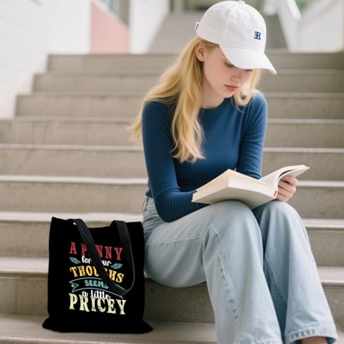 Aesthetic Canvas Tote Bag for Women - with Magnetic Snap Closure & Zipper Inner Pocket Reusable Totes Bag - color: Penny1