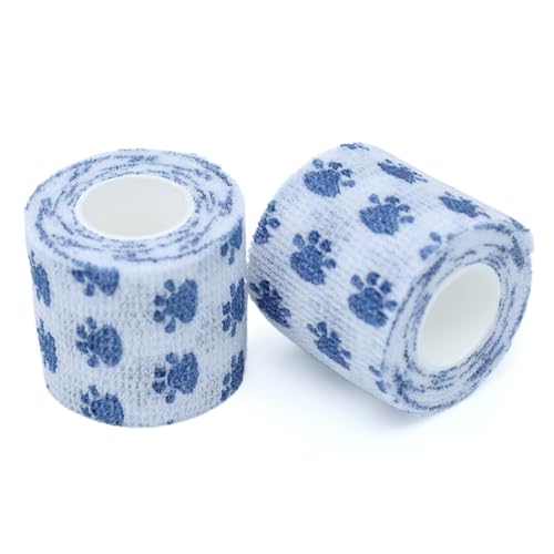 Self Adhesive Bandage Wrap Animal Cohesive Bandage Self Adherent Wrap First Aid Tape for Dogs Cats Horses Birds & Wrist Healing Ankle Sprain (2 Inch Blue White Set 6 Rolls) - color: 2 Inch Blue White Set 6 Rolls